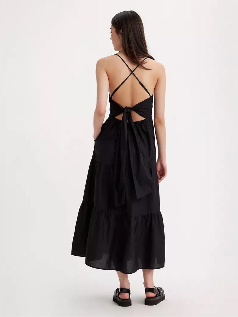 Levi's Black Sleeveless Tiered Maxi Slip Dress, size L